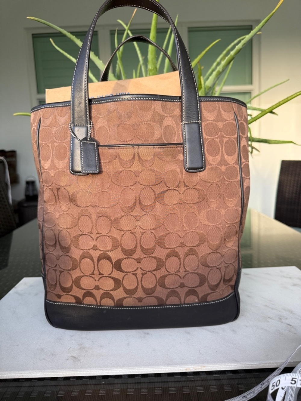 Coach Brown Vintage Coach 6093 Tote Bag All-Over Pattern Canvas/Leather K2J-6093
